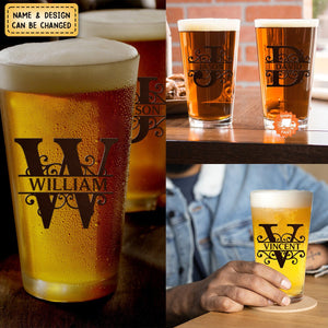 Personalized Minimalist Monogram Vintage Style Beer Glass