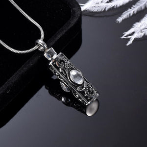 Personalized Gemstone Vintage Cylinder Urn Necklace for Ashes, Sympathy Gift for Pet Loss/Family/Friend/Lover