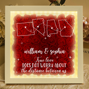 Long Distance Relationship For Couples - Personalized Flower Shadow Box With LED Light