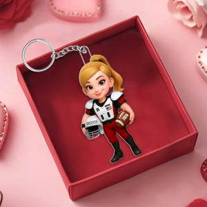 Proud American Football Player - Personalized Acrylic Keychain - Gift For Football Lovers, Grandson, Son, Husband