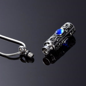 Personalized Gemstone Vintage Cylinder Urn Necklace for Ashes, Sympathy Gift for Pet Loss/Family/Friend/Lover