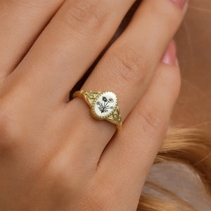 Personalized Ellipsoid Birth FlowerRing, Custom Mother Floral Ring for Women