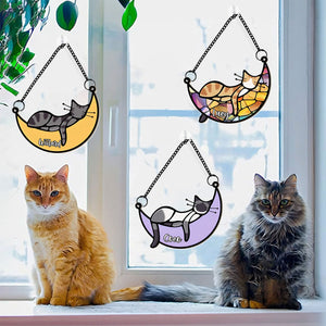 Personalized Memorial Suncatcher -Sleeping Pet on Moon Loss of Pet Sympathy Gift