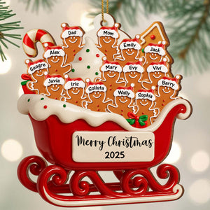 Merry Christmas Family Cookie Sleigh Ornament, Custom Wood Ornament, Gift For Families