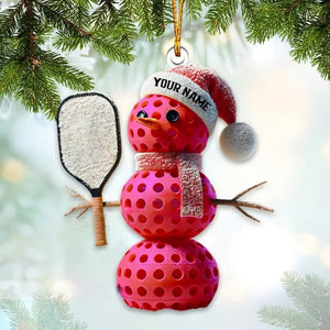 Personalized Custom Name Pickle Ball Snowman Ornament