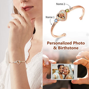 Personalized Birthstone Photo Card Cuff Bracelet For Women