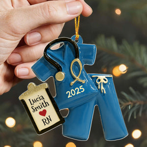 Celebrate Your Favorite Nurse With Scrubs And Badge Ornament, Personalized Acrylic Ornament, Gift For Nurses And Medical Professionals
