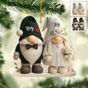 Timeless Bond, Groom And Bride With Hearts And Flowers, Personalized Acrylic Ornament, Gift For Couples