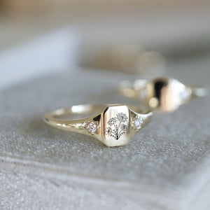 Personalized Birth flower gold ring, Statement flower rings for women, Minimalist ring