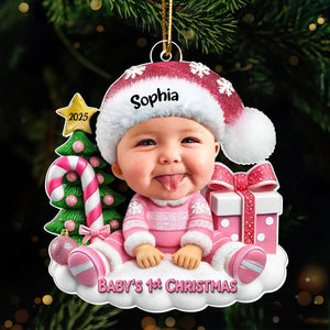 Cute Baby Sitting Personalized  Acrylic Ornament, Christmas Keepsake for Baby, New Mom, New Dad