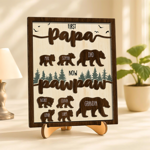 Papa Bear Family Personalized 2-Layered Wooden Plaque Gift For Dad, Grandpa