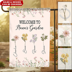 Personalized Welcome To Nana's Garden Birth Month Flowers Garden Flag