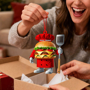 Custom Name Chef Santa Ornament, Christmas Gift for Cooking Lover