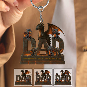 Fire Dragon Dad Acrylic Keychain Personalized Gifts For Dad