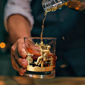 Lineman Round Whiskey Glass - Personalized Gifts For Lineman Glass