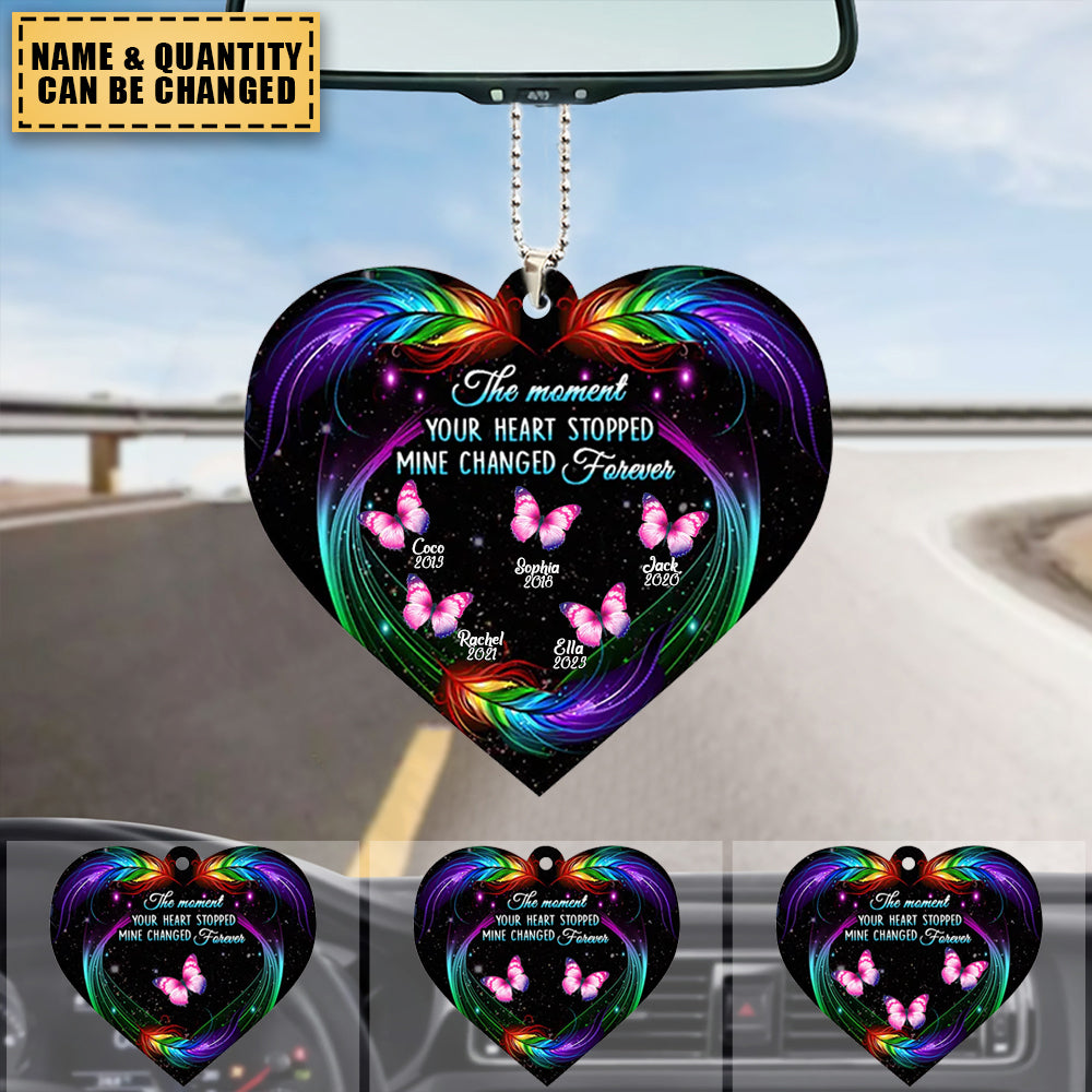 Personalized The Moment Your Heart Stopped Mine Changed Forever Butterfly Feather Pattern Memorial Shape ornament