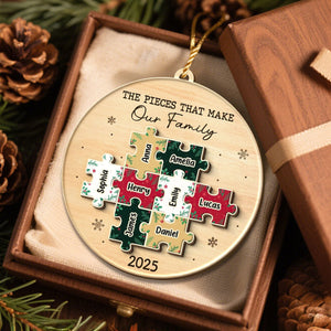 Custom Double Layer Wooden Ornament - Personalized Christmas Birthday Gifts For Mom, Dad, Brother, Sister, Kids - All The Pieces Of Us