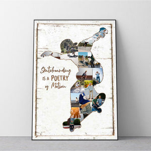 Personalized Skateboard Photo Collage Canvas Print,Unique Skateboard Gifts