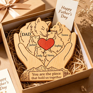 Personalized Wooden Art Puzzle β "Family First, Pack Forever" β Father's Day Gift For Dad & Grandpa