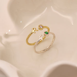 Personalized Initial Birthstone Ring,Dainty Ring for Women