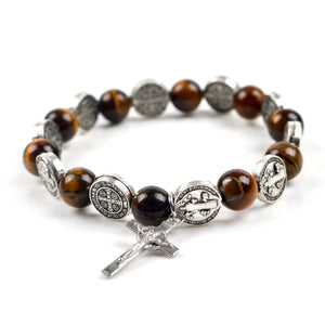 Cross Rosary Bracelet-Tiger Eye Beads