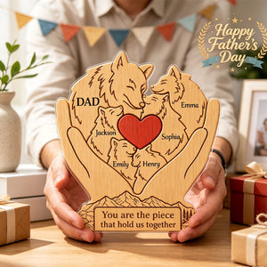Personalized Wooden Art Puzzle β "Family First, Pack Forever" β Father's Day Gift For Dad & Grandpa
