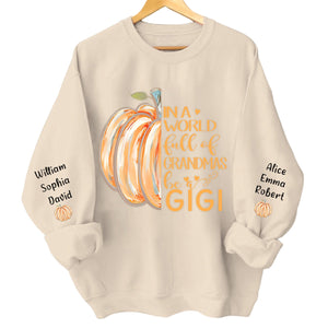 In a World Full Of Grandmas Be A Mimi Pumpkin And Grandkids Personalized Sweatshirt