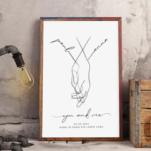 Personalized with name date canvas,hand in hand bride and groom,Wedding gift