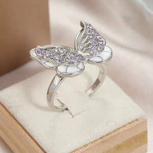 For Memorial - Those We Love Fly with Us Diamond Double Butterfly Ring