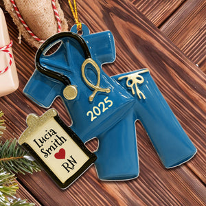 Celebrate Your Favorite Nurse With Scrubs And Badge Ornament, Personalized Acrylic Ornament, Gift For Nurses And Medical Professionals