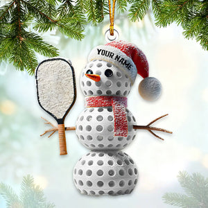 Personalized Custom Name Pickle Ball Snowman Ornament