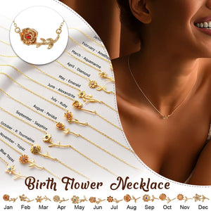 Birth Flower Necklace - Dainty Horizontal Flower Charm