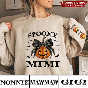 Personalized Sleeve Printed Sweatshirt - Spooky Grandma Mom Halloween Pumpkin