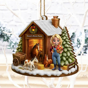 Christmas Horse Farm - Personalized Custom Shaped Wooden Ornament