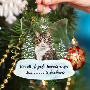 Not All Angels Have Wings Cats - Personalized Photo Christmas Memorial Acrylic Ornament