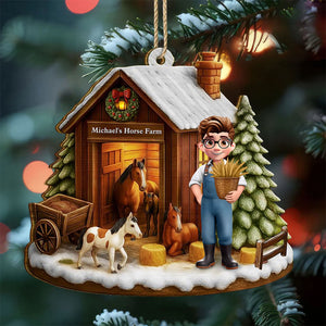 Christmas Horse Farm - Personalized Custom Shaped Wooden Ornament