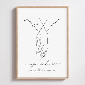 Personalized with name date canvas,hand in hand bride and groom,Wedding gift