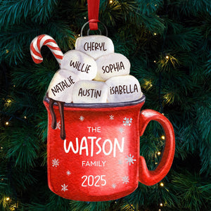 Hot Cocoa Cup Marshmallow - Personalized Family Ornament Christmas Decoration