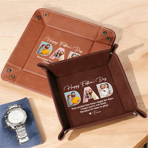 Custom Photo Happy Father's Day Family Personalized Leather Valet Tray