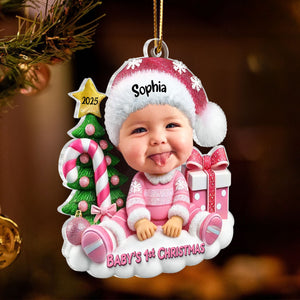 Cute Baby Sitting Personalized  Acrylic Ornament, Christmas Keepsake for Baby, New Mom, New Dad