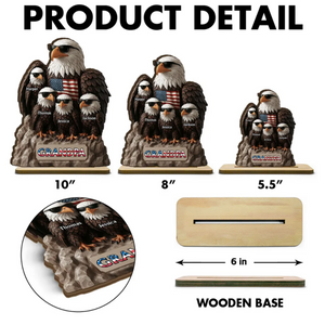 Patriotic Eagle Grandpa Dad & Kids Personalized Standing Wooden Plaque, Gift For Dad Grandpa