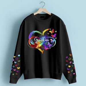 Grandma Mom Infinity Heart Butterflies Personalized Sleeve Printed Sweatshirt