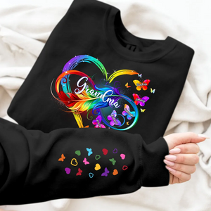 Grandma Mom Infinity Heart Butterflies Personalized Sleeve Printed Sweatshirt