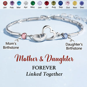 Motler & Daughter Forever Linked Together Personalized Birthstone Double Heart Bracelet