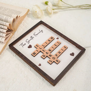 Personalized Family LED Plaque – 2-Layer Wooden Family Crossword Art – Deal Gift for Families