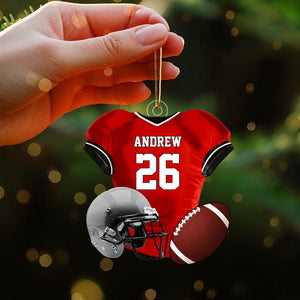 Personalized Name American Football Uniform Ornament, Football Helmet And Ball, Custom Name Ornament