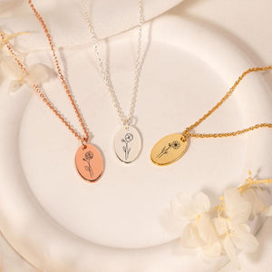 Personalized Tiny Birth Flower Necklace, Gift For Her