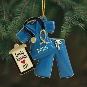 Celebrate Your Favorite Nurse With Scrubs And Badge Ornament, Personalized Acrylic Ornament, Gift For Nurses And Medical Professionals