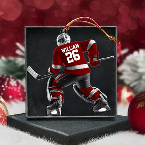 Hockey Player Christmas Ornament, Personalized Ornament