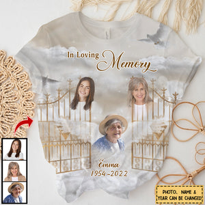 Memorial Upload Images In Loving Memory Tan Neutral Sky Gold Heavens Gate Personalized 3D T- shirt